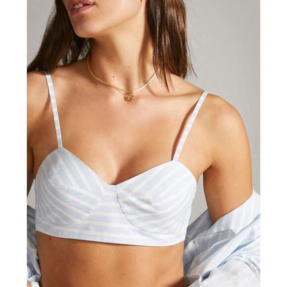 Anthropologie Mare Mare Blue Striped Cotton Smocked Bralette Sz XL NWOT - Picture 1 of 9